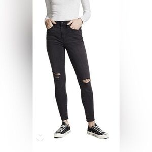 Madewell Women’s 25 Black Wash Distressed 9'' High Rise Skinny Crop Jeans 0